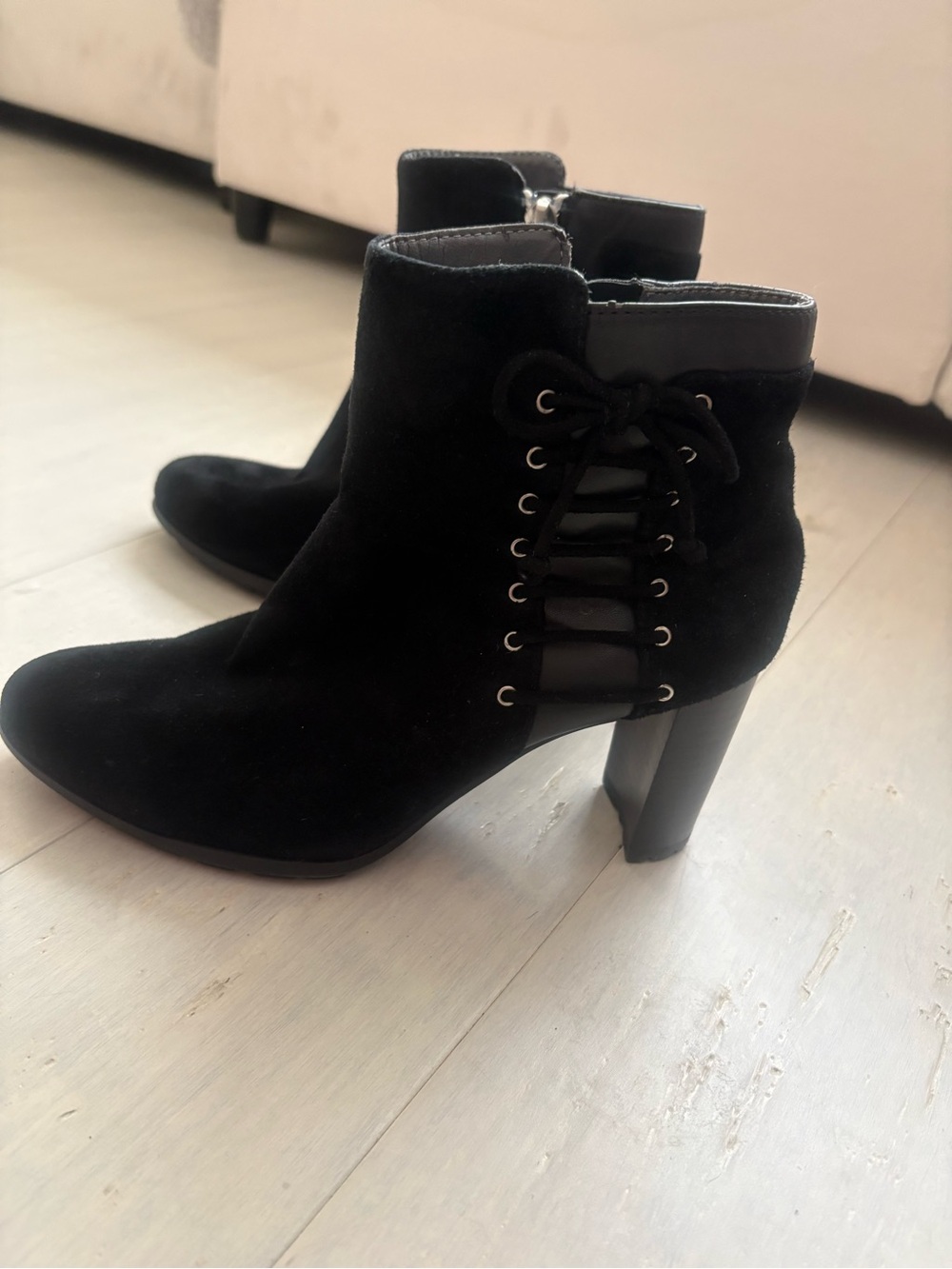 Women's Black Suede Lace-Detail Ankle Boots